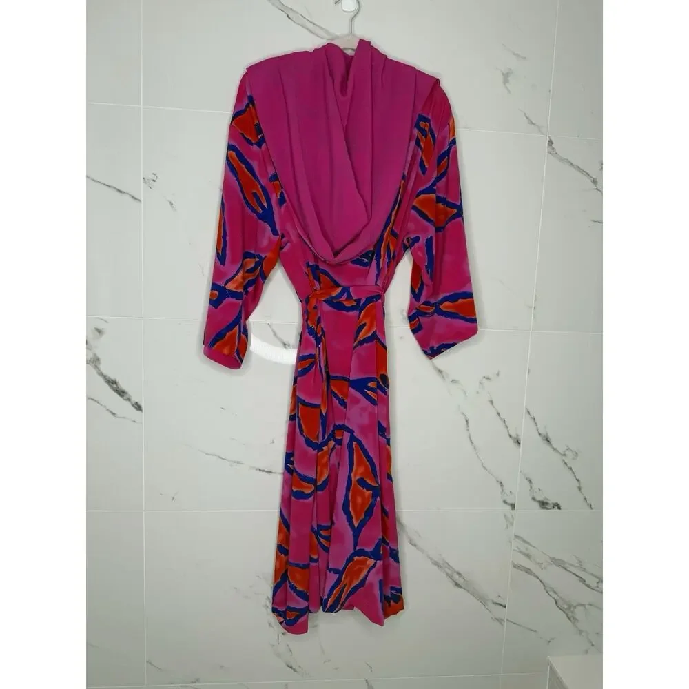 VTG Gold Label Victorias Secret Robe kimono Maxi Long Hooded RARE Colorful M/L